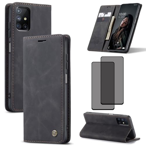 ZKGCG Kompatibel mit Samsung Galaxy M51 Handyhülle[Schwarz] Leder Schutzhülle Wallet Klapphülle RFID Kartenfach Hülle Stoßfeste Bumper Ständer Phone Case Cover+HD Displayschutzfolie-2020 von ZKGCG