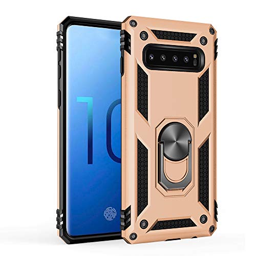 ZKGCG Kompatibel mit Samsung Galaxy S10 Smartphone Hülle[Gold] Militär-Stoßfeste Handyhülle Ständer Schutzhülle Bumper Protection Case+HD Displayschutzfolie für Galaxy S10-2019 von ZKGCG