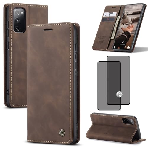 ZKGCG Kompatibel mit Samsung Galaxy S20 FE/S20 Lite Handyhülle[Kaffee] Leder Schutzhülle Wallet Klapphülle RFID Kartenfach Hülle Stoßfeste Bumper Ständer Phone Case Cover+HD Displayschutzfolie-2020 von ZKGCG