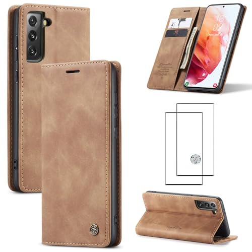 ZKGCG Kompatibel mit Samsung Galaxy S21 Plus Handyhülle[Braun] Leder Schutzhülle Wallet Klapphülle RFID Kartenfach Hülle Stoßfeste Bumper Ständer Phone Case Cover+HD Displayschutzfolie-2021 von ZKGCG
