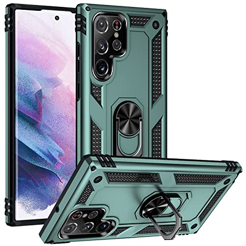 ZKGCG Kompatibel mit Samsung Galaxy S21 Ultra Smartphone Hülle[Grün] Militär-Stoßfeste Handyhülle Ständer Schutzhülle Bumper Protection Case+HD Displayschutzfolie für Galaxy S21 Ultra-2021 von ZKGCG