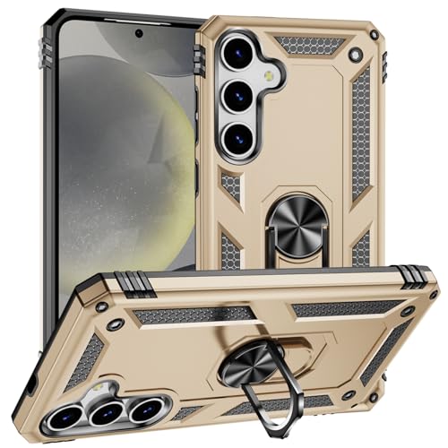 ZKGCG Kompatibel mit Samsung Galaxy S23 FE Smartphone Hülle[Gold] Militär-Stoßfeste Handyhülle Ständer Schutzhülle Bumper Protection Case+HD Displayschutzfolie für Galaxy S23 FE-2023 von ZKGCG