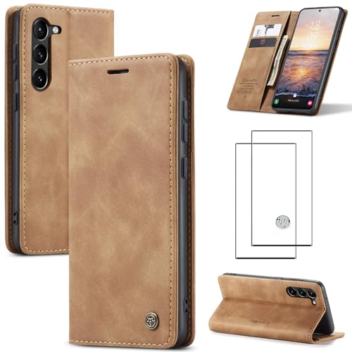 ZKGCG Kompatibel mit Samsung Galaxy S23 Handyhülle[Braun] Leder Schutzhülle Wallet Klapphülle RFID Kartenfach Hülle Stoßfeste Bumper Ständer Phone Case Cover+HD Displayschutzfolie-2023 von ZKGCG