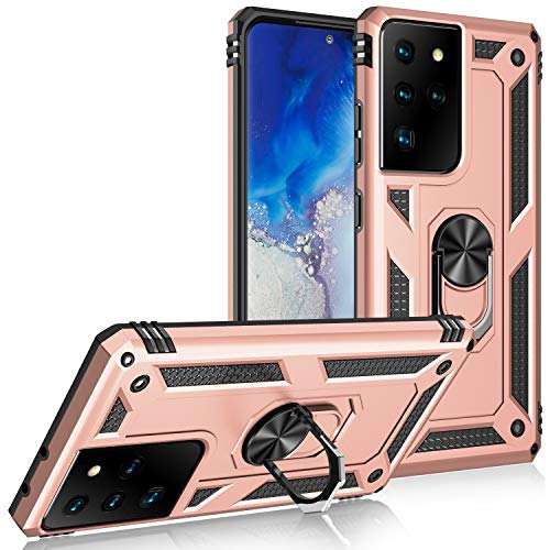 ZKGCG Kompatibel mit Samsung Galaxy S23 Ultra Smartphone Hülle[Roségold] Militär-Stoßfeste Handyhülle Ständer Schutzhülle Bumper Protection Case+HD Displayschutzfolie für Galaxy S23 Ultra-2023 von ZKGCG