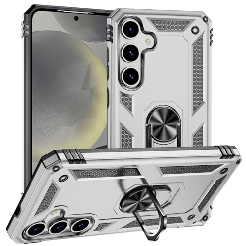 ZKGCG Kompatibel mit Samsung Galaxy S24 Smartphone Hülle[Silber] Militär-Stoßfeste Handyhülle Ständer Schutzhülle Bumper Protection Case+HD Displayschutzfolie für Galaxy S24-2024 von ZKGCG