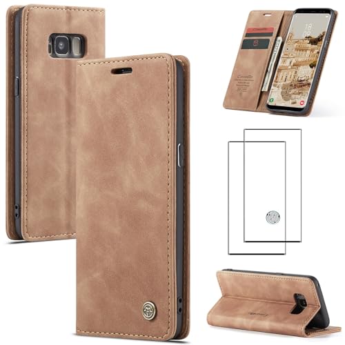 ZKGCG Kompatibel mit Samsung Galaxy S8 Handyhülle[Braun] Leder Schutzhülle Wallet Klapphülle RFID Kartenfach Hülle Stoßfeste Bumper Ständer Phone Case Cover+HD Displayschutzfolie-2017 von ZKGCG