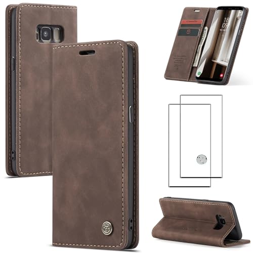 ZKGCG Kompatibel mit Samsung Galaxy S8 Handyhülle[Kaffee] Leder Schutzhülle Wallet Klapphülle RFID Kartenfach Hülle Stoßfeste Bumper Ständer Phone Case Cover+HD Displayschutzfolie-2017 von ZKGCG