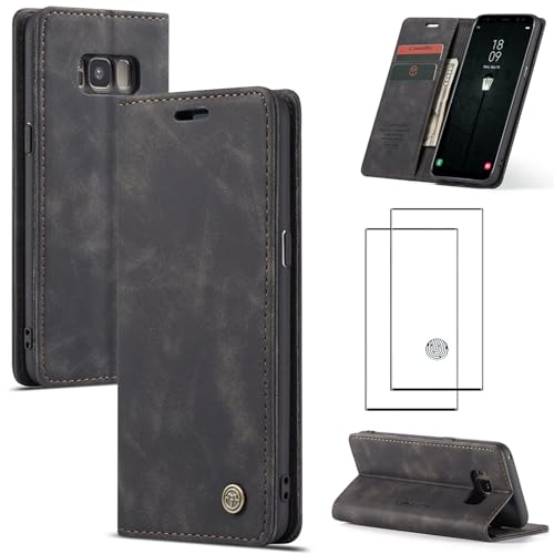ZKGCG Kompatibel mit Samsung Galaxy S8 Handyhülle[Schwarz] Leder Schutzhülle Wallet Klapphülle RFID Kartenfach Hülle Stoßfeste Bumper Ständer Phone Case Cover+HD Displayschutzfolie-2017 von ZKGCG