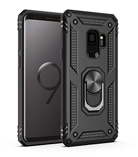 ZKGCG Kompatibel mit Samsung Galaxy S9 Smartphone Hülle[Schwarz] Militär-Stoßfeste Handyhülle Ständer Schutzhülle Bumper Protection Case+HD Displayschutzfolie für Galaxy S9-2018 von ZKGCG