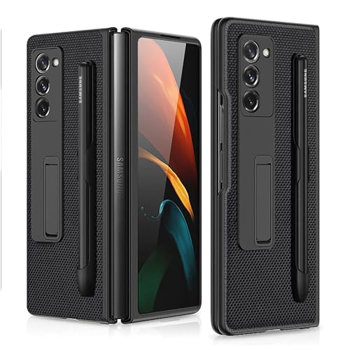 ZKGCG Kompatibel mit Samsung Galaxy Z Fold 2-5G Smartphone Hülle[Schwarz] Handyhülle S Pen Halter Schutzhülle Ultra Dünne Leder Ständer Protection Case+HD Displayschutzfolie für Galaxy Z Fold 2-2020 von ZKGCG