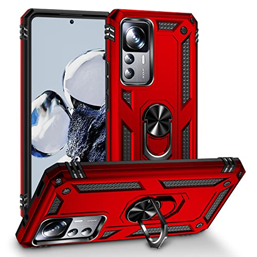 ZKGCG Kompatibel mit Xiaomi 12T/12T Pro/Redmi K50Ultra Smartphone Hülle[Rot] Militär-Stoßfeste Handyhülle Ständer Schutzhülle Bumper Protection Case+HD Displayschutzfolie Xiaomi 12T-2021 von ZKGCG