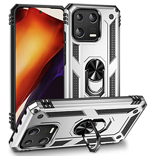 ZKGCG Kompatibel mit Xiaomi 13 Smartphone Hülle[Silber] Militär-Stoßfeste Handyhülle Ständer Schutzhülle Bumper Protection Case+HD Displayschutzfolie Xiaomi 13-2022 von ZKGCG