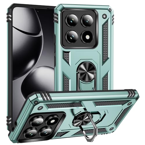 ZKGCG Kompatibel mit Xiaomi 14T Pro Smartphone Hülle[Grün] Militär-Stoßfeste Handyhülle Ständer Schutzhülle Bumper Protection Case+HD Displayschutzfolie Xiaomi 14T Pro-2024 von ZKGCG