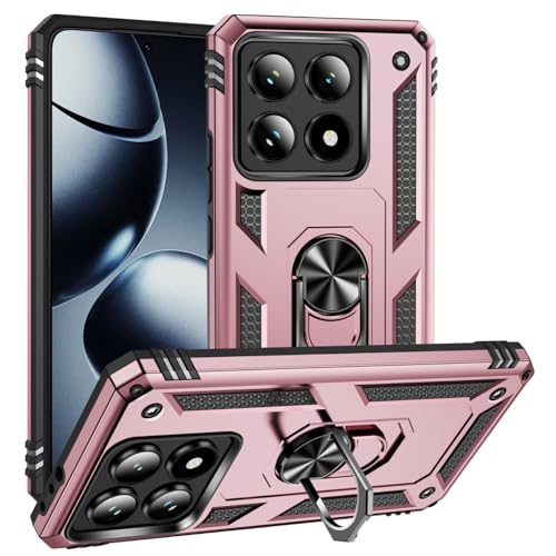ZKGCG Kompatibel mit Xiaomi 14T Smartphone Hülle[Roségold] Militär-Stoßfeste Handyhülle Ständer Schutzhülle Bumper Protection Case+HD Displayschutzfolie Xiaomi 14T-2024 von ZKGCG