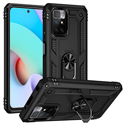 ZKGCG Kompatibel mit Xiaomi Redmi 10/10 Prime Smartphone Hülle[Schwarz] Militär-Stoßfeste Handyhülle Ständer Schutzhülle Bumper Protection Case+HD Displayschutzfolie für Redmi 10-2021 von ZKGCG
