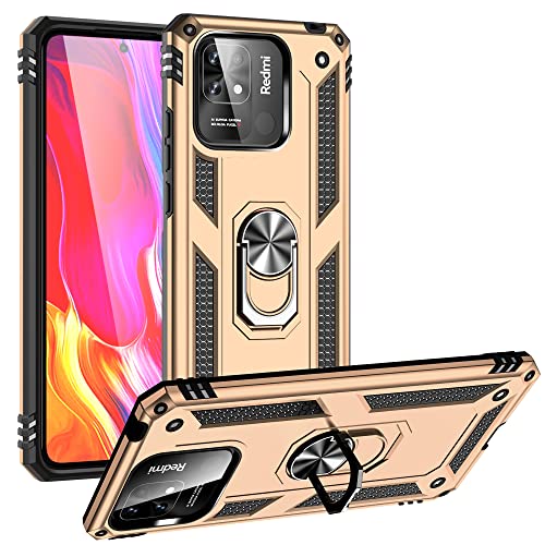 ZKGCG Kompatibel mit Xiaomi Redmi 10C Smartphone Hülle[Gold] Militär-Stoßfeste Handyhülle Ständer Schutzhülle Bumper Protection Case+HD Displayschutzfolie für Redmi 10C-2021 von ZKGCG