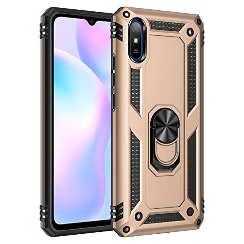 ZKGCG Kompatibel mit Xiaomi Redmi 9A/9AT/Redmi 9i Smartphone Hülle[Gold] Militär-Stoßfeste Handyhülle Ständer Schutzhülle Bumper Protection Case+HD Displayschutzfolie für Redmi 9A-2020 von ZKGCG