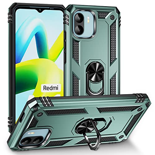 ZKGCG Kompatibel mit Xiaomi Redmi A1/Redmi A2 Smartphone Hülle[Grün] Militär-Stoßfeste Handyhülle Ständer Schutzhülle Bumper Protection Case+HD Displayschutzfolie für Redmi A1-2022 von ZKGCG
