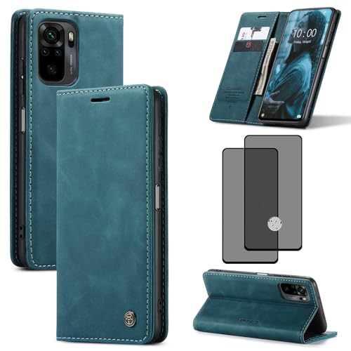 ZKGCG Kompatibel mit Xiaomi Redmi Note 10/10S/Redmi Note 11SE/Poco M5S Handyhülle[Blau] PLeder Schutzhülle Wallet Klapphülle RFID Kartenfach Hülle Bumper Ständer Case+HD Displayschutzfolie-2021 von ZKGCG