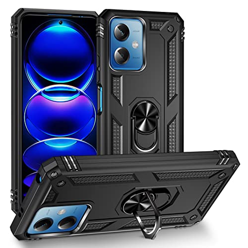 ZKGCG Kompatibel mit Xiaomi Redmi Note 12-5G/Poco X5 Hülle[Schwarz] Militär-Stoßfeste Handyhülle Ständer Schutzhülle Bumper Protection Case+HD Displayschutzfolie für Redmi Note 12-5G-2022 von ZKGCG