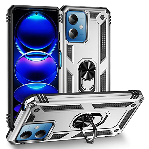 ZKGCG Kompatibel mit Xiaomi Redmi Note 12 Smartphone Hülle[Silber] Militär-Stoßfeste Handyhülle Ständer Schutzhülle Bumper Protection Case+HD Displayschutzfolie für Redmi Note 12-2022 von ZKGCG