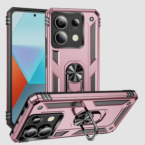 ZKGCG Kompatibel mit Xiaomi Redmi Note 13Pro-5G Smartphone Hülle[Roségold] Militär-Stoßfeste Handyhülle Ständer Schutzhülle Bumper Protection Case+HD Displayschutzfolie für Redmi Note 13Pro-5G-2023 von ZKGCG