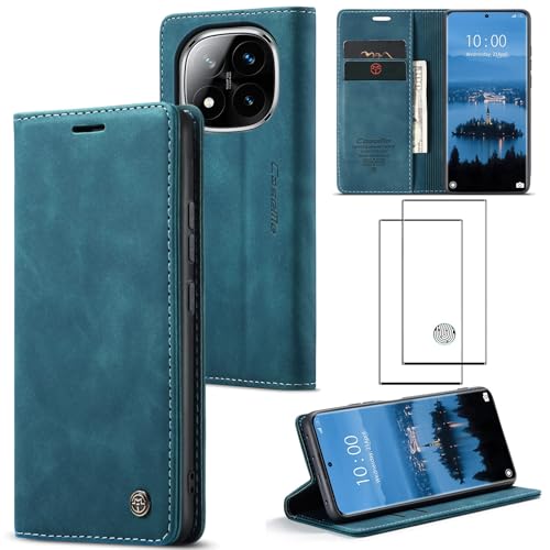 ZKGCG Kompatibel mit Xiaomi Redmi Note 14Pro-5G/Note 14Pro+ Handyhülle[Blau] Leder Schutzhülle Wallet Klapphülle RFID Kartenfach Hülle Bumper Ständer Phone Case Cover+HD Displayschutzfolie-2024 von ZKGCG