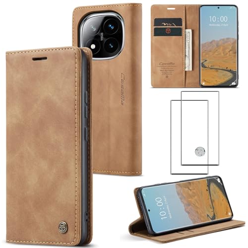 ZKGCG Kompatibel mit Xiaomi Redmi Note 14Pro-5G/Note 14Pro+ Handyhülle[Braun] Leder Schutzhülle Wallet Klapphülle RFID Kartenfach Hülle Bumper Ständer Phone Case Cover+HD Displayschutzfolie-2024 von ZKGCG