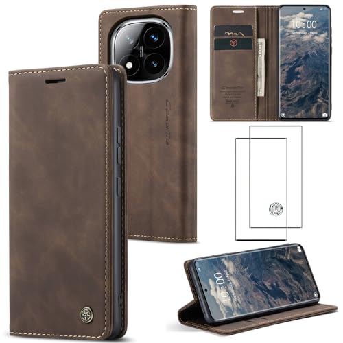 ZKGCG Kompatibel mit Xiaomi Redmi Note 14Pro-5G/Note 14Pro+ Handyhülle[Kaffee] Leder Schutzhülle Wallet Klapphülle RFID Kartenfach Hülle Bumper Ständer Phone Case Cover+HD Displayschutzfolie-2024 von ZKGCG
