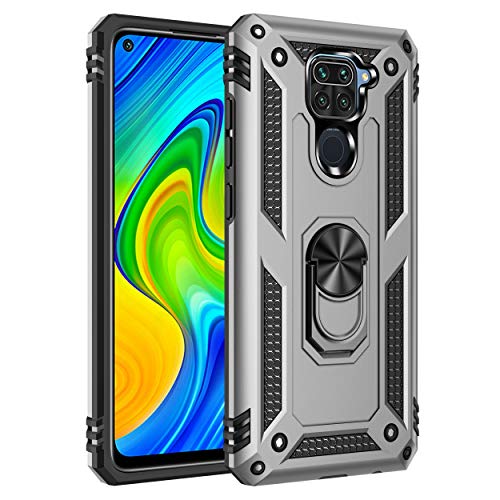 ZKGCG Kompatibel mit Xiaomi Redmi Note 9 Smartphone Hülle[Silber] Militär-Stoßfeste Handyhülle Ständer Schutzhülle Bumper Protection Case+HD Displayschutzfolie für Redmi Note 9-2020 von ZKGCG