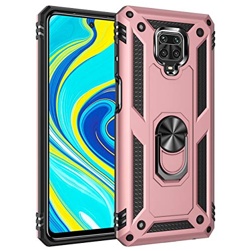 ZKGCG Kompatibel mit Xiaomi Redmi Note 9Pro/9Pro Max/9S Hülle[Roségold] Militär-Stoßfeste Handyhülle Ständer Schutzhülle Bumper Protection Case+HD Displayschutzfolie für Redmi Note 9Pro-2020 von ZKGCG