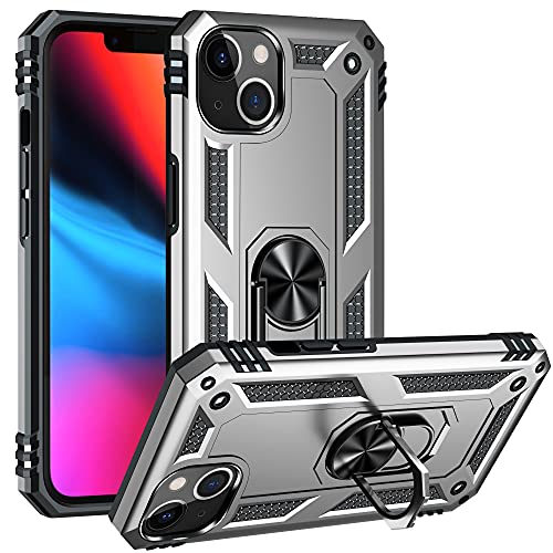 ZKGCG Kompatibel mit iPhone 13 Smartphone Hülle[Silber] Militär-Stoßfeste Handyhülle Ständer Schutzhülle Bumper Protection Case+HD Displayschutzfolie iPhone 13-2021 von ZKGCG