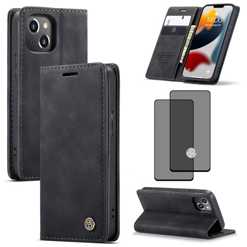 ZKGCG Kompatibel mit iPhone 13Mini Handyhülle[Schwarz] Leder Schutzhülle Wallet Klapphülle RFID Kartenfach Hülle Stoßfeste Bumper Ständer Phone Case Cover+HD Displayschutzfolie-2021 von ZKGCG