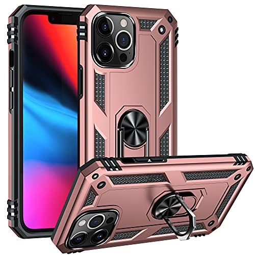 ZKGCG Kompatibel mit iPhone 13Pro Max Smartphone Hülle[Roségold] Militär-Stoßfeste Handyhülle Ständer Schutzhülle Bumper Protection Case+HD Displayschutzfolie iPhone 13Pro Max-2021 von ZKGCG
