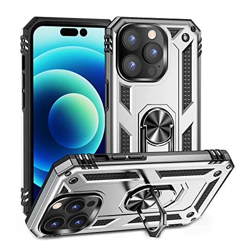 ZKGCG Kompatibel mit iPhone 14Pro Smartphone Hülle[Silber] Militär-Stoßfeste Handyhülle Ständer Schutzhülle Bumper Protection Case+HD Displayschutzfolie iPhone 14Pro-2022 von ZKGCG