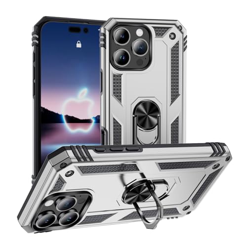 ZKGCG Kompatibel mit iPhone 16Pro Smartphone Hülle[Silber] Militär-Stoßfeste Handyhülle Ständer Schutzhülle Bumper Protection Case+HD Displayschutzfolie iPhone 16Pro-2024 von ZKGCG