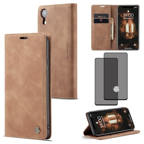 ZKGCG Kompatibel mit iPhone XR Handyhülle[Braun] Leder Schutzhülle Wallet Klapphülle RFID Kartenfach Hülle Stoßfeste Bumper Ständer Phone Case Cover+HD Displayschutzfolie-2018 von ZKGCG