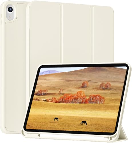ZKTUYU Hülle für iPad (A16) 11. Generation 11 Zoll 2025, iPad 10. Generation 10,9 Zoll 2022 mit Stifthalter, Dünne Weicher TPU stoßfeste Schutzhülle,Unterstützt Touch ID,Auto Schlafen/Wachen,Cremeweiß von ZKTUYU