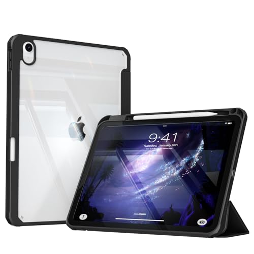 ZKTUYU Hülle für iPad 10. Generation 2022 10,9 Zoll/iPad 11 (A16) 2025 Schutzhülle mit Stifthalter mit Stifthalter, Stoßfeste Smart Case Cover mit transparenter Rückseitenschale Schutzhülle, Schwarz von ZKTUYU