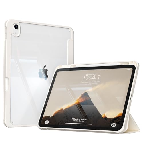 ZKTUYU Hülle für iPad 10. Generation 2022 10,9 Zoll/iPad 11 (A16) 2025 Schutzhülle mit Stifthalter mit Stifthalter, Stoßfeste Smart Case Cover mit transparenter Rückseitenschale Schutzhülle, Weiß von ZKTUYU