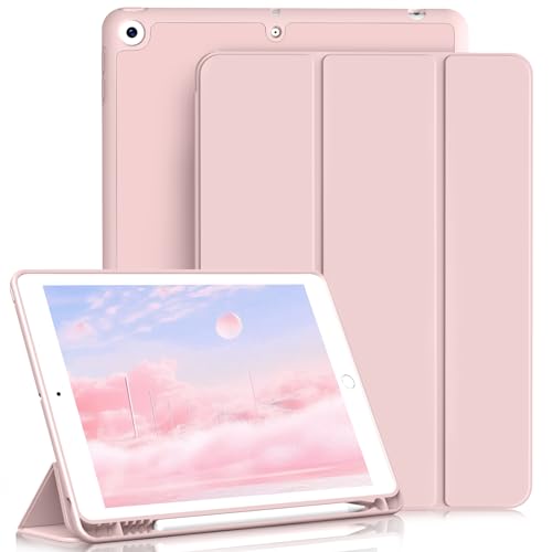 ZKTUYU Hülle für iPad 9/8/7 Generation mit Stifthalter ipad 9 Generation hülle 10.2 Zoll Modell 2021/2020/2019, Ultradünne Schutzhülle aus TPU mit Standfunktion ipad 9 Generation hülle 10.2,Rosa von ZKTUYU