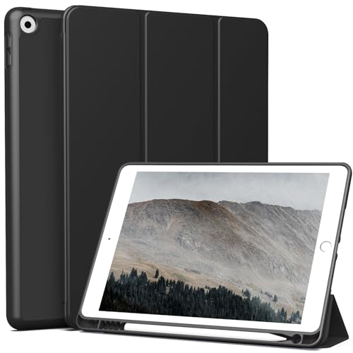 ZKTUYU Hülle für iPad 9/8/7 Generation mit Stifthalter ipad 9 Generation hülle 10.2 Zoll Modell 2021/2020 / 2019, iPad 10.2 Zoll,mit Standfunktion für iPad 9 Hülle,Schwarz von ZKTUYU