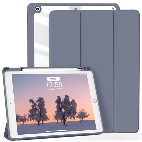 ZKTUYU Hülle für iPad 9/8/7. Gen, Hülle für iPad 9. Generation/iPad 8. Gen Hülle/Hülle für iPad 7 mit Stifthalter 2021/2020/2019, transparenter Rückseitenschale Schutzhülle, für iPad 10,2 Zoll, Lila von ZKTUYU