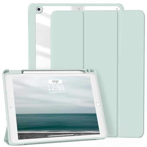 ZKTUYU Hülle für iPad 9/8/7. Gen, Hülle für iPad 9. Generation/iPad 8. Gen Hülle/Hülle für iPad 7 mit Stifthalter 2021/2020/2019, transparenter Rückseitenschale Schutzhülle, für iPad 10,2 Zoll, Grün von ZKTUYU