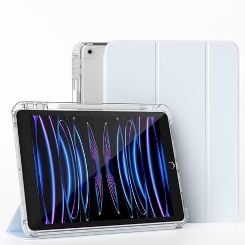 ZKTUYU Hülle für iPad 9 Generation/iPad 8 Generation Hülle/Hülle für iPad 7 mit Stifthalter, iPad 2021/2020/2019, Abnehmbare transparente Rückenschale, für iPad 10.2 Zoll, Blau von ZKTUYU