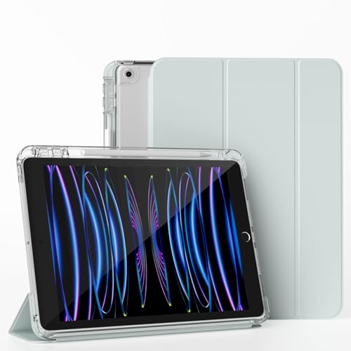 ZKTUYU Hülle für iPad 9 Generation/iPad 8 Generation Hülle/Hülle für iPad 7 mit Stifthalter, iPad 2021/2020/2019, Abnehmbare transparente Rückenschale, für iPad 10.2 Zoll,Grün von ZKTUYU