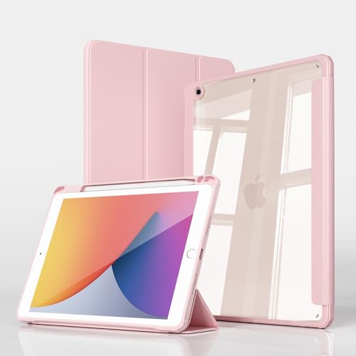 ZKTUYU Hülle für iPad 9 Generation/iPad 8 Hülle/Hülle für iPad 7, iPad 9/8/7Gen 10.2mit Stifthalter 2021/2020/2019, transparente Rückenschale, iPad 10.2 Zoll durchsichtig iPad 9 Generation Hülle,Rosa von ZKTUYU