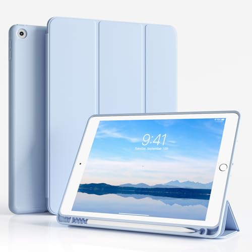 ZKTUYU Hülle für iPad 9. / 8. / 7. Generation mit Stifthalter 10.2 Zoll Modell 2021/2020/2019, Ultradünne Schutzhülle aus TPU mit Standfunktion für iPad 10,2 Zoll, Auto Wachen/Schlafen Funktion, Blau von ZKTUYU