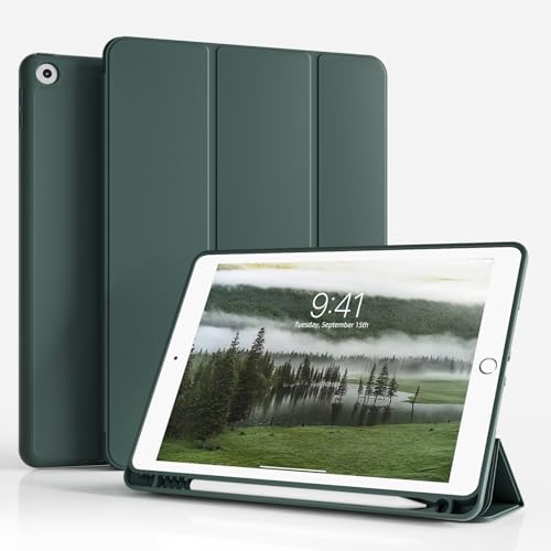 ZKTUYU Hülle für iPad 9. / 8. / 7. Generation mit Stifthalter 10.2 Zoll Modell 2021/2020/2019, Ultradünne Schutzhülle aus TPU mit Standfunktion für iPad 10,2 Zoll, Auto Wachen/Schlafen Funktion, Grün von ZKTUYU