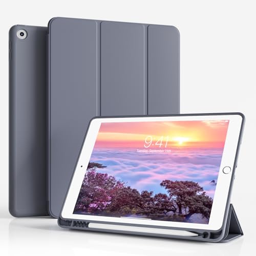 ZKTUYU Hülle für iPad 9. / 8. / 7. Generation mit Stifthalter 10.2 Zoll Modell 2021/2020/2019, Ultradünne Schutzhülle aus TPU mit Standfunktion für iPad 10,2 Zoll, Auto Wachen/Schlafen Funktion, Lila von ZKTUYU